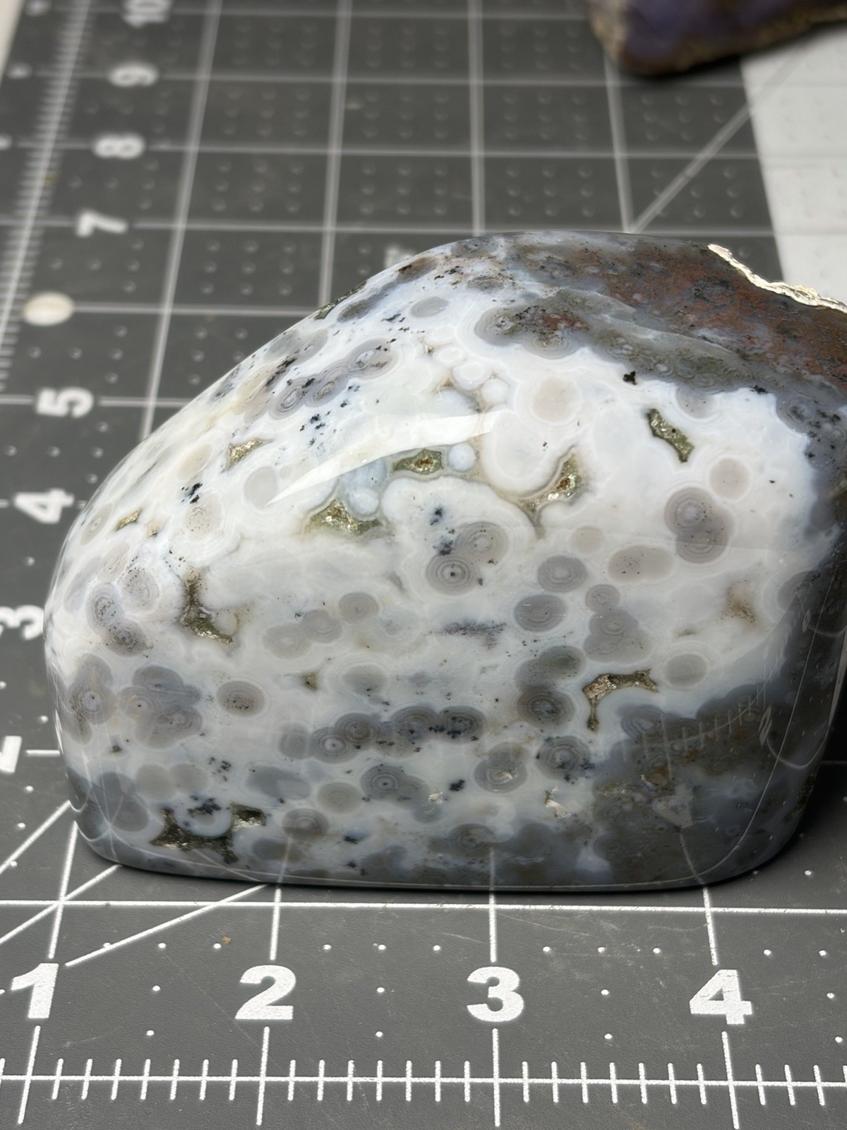 Beautiful Ocean Jasper Standing Free Form Orbs Bluish Colors