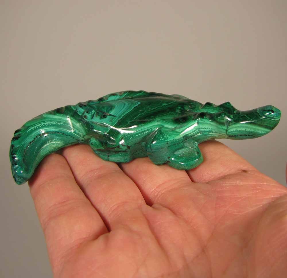 4.1″ Handcarved MALACHITE ALLIGATOR Gemstone Animal Carving – Congo, Africa