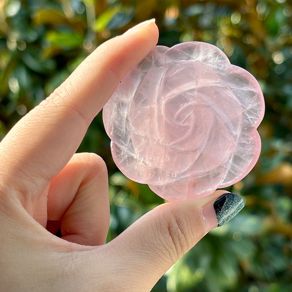 2″ Natural Pink Rose Quartz Carved Rose Flowers Crystal reiki Healing 1pc