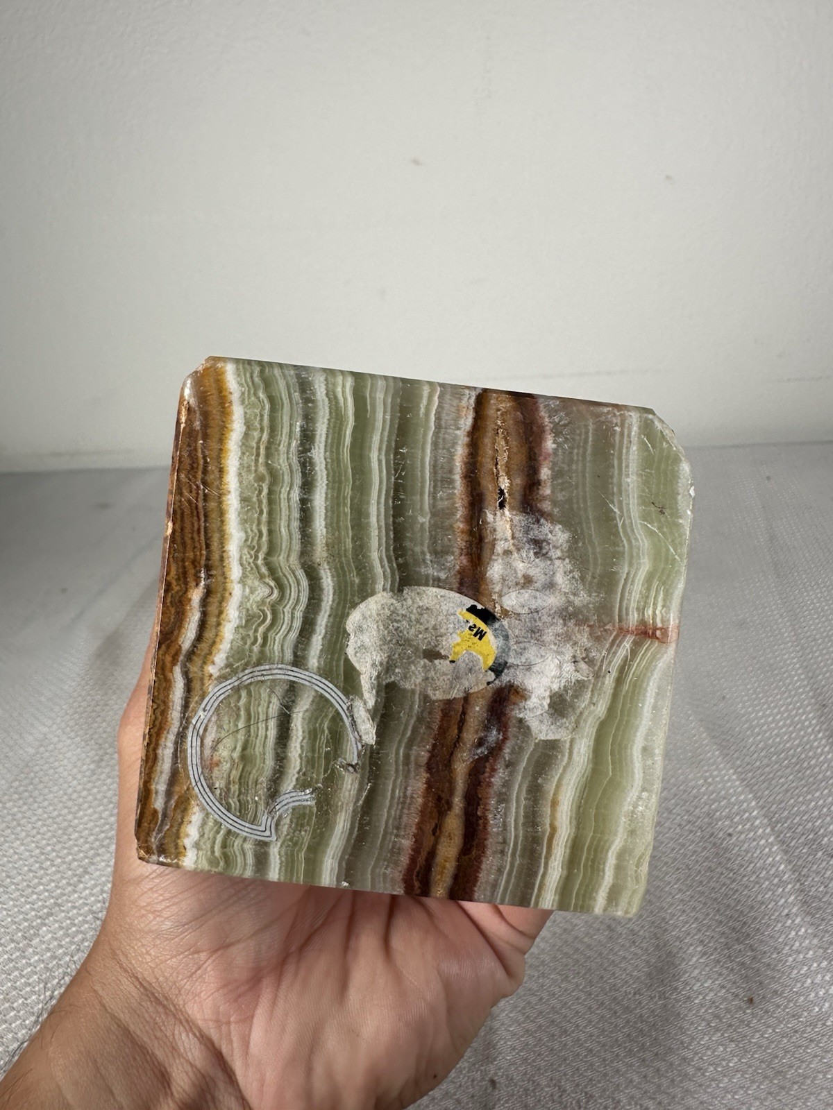 Natural Banded Onyx Green Brown White Obelisk Tower HEAVY 13.5″ Tall Paperweight
