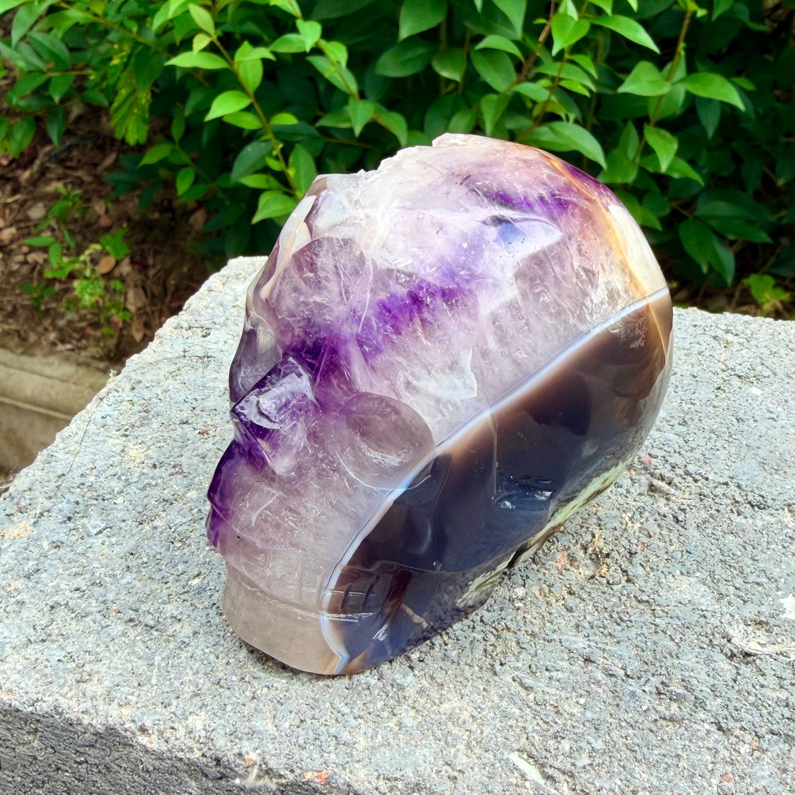 1.58lbAmethyst agate crystal cave skull, Rare hand carved skull specimen