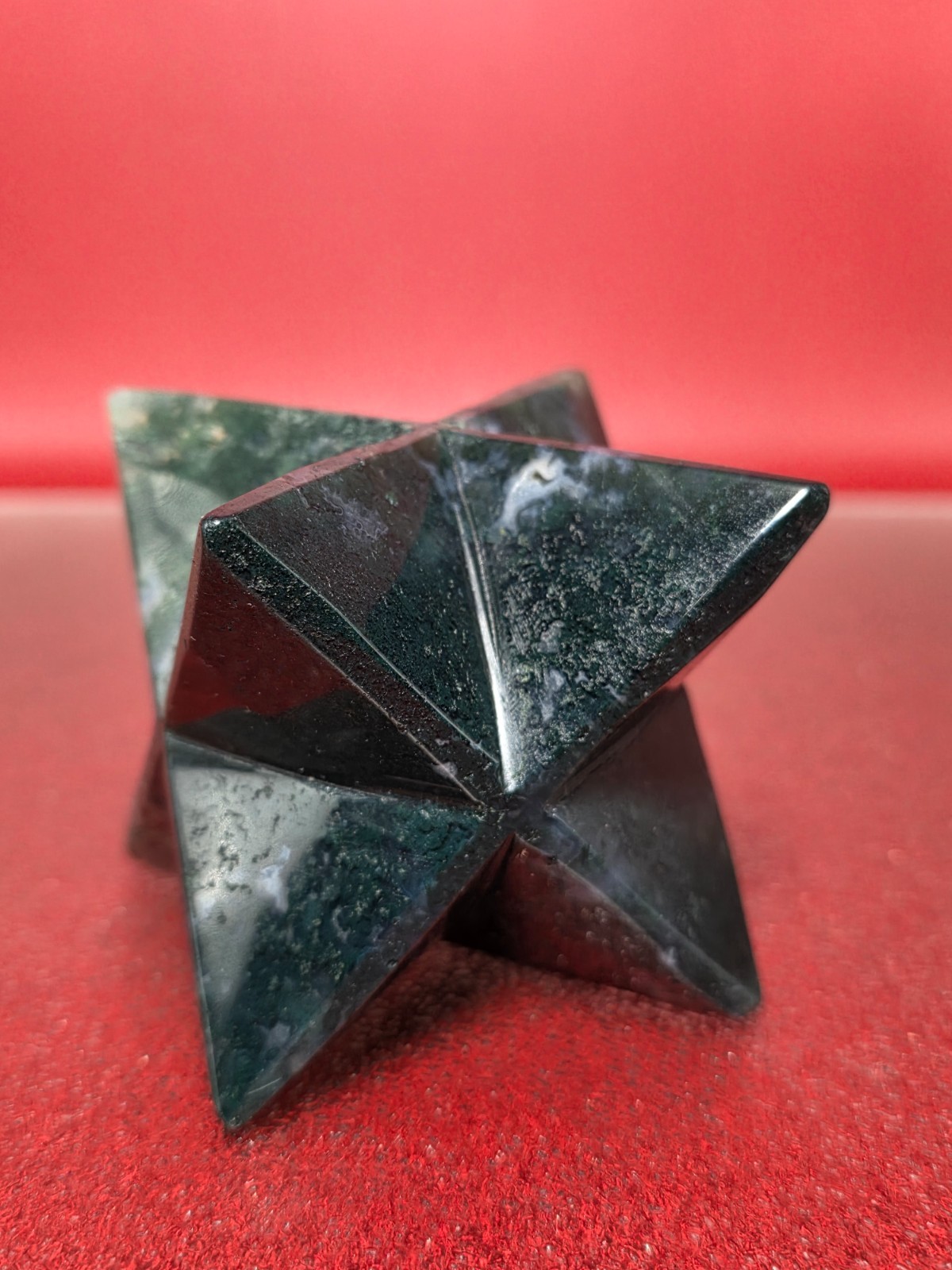 360g Moss Agate 8 Point Merkaba Star Carving Crystal Sacred Geometry Healing