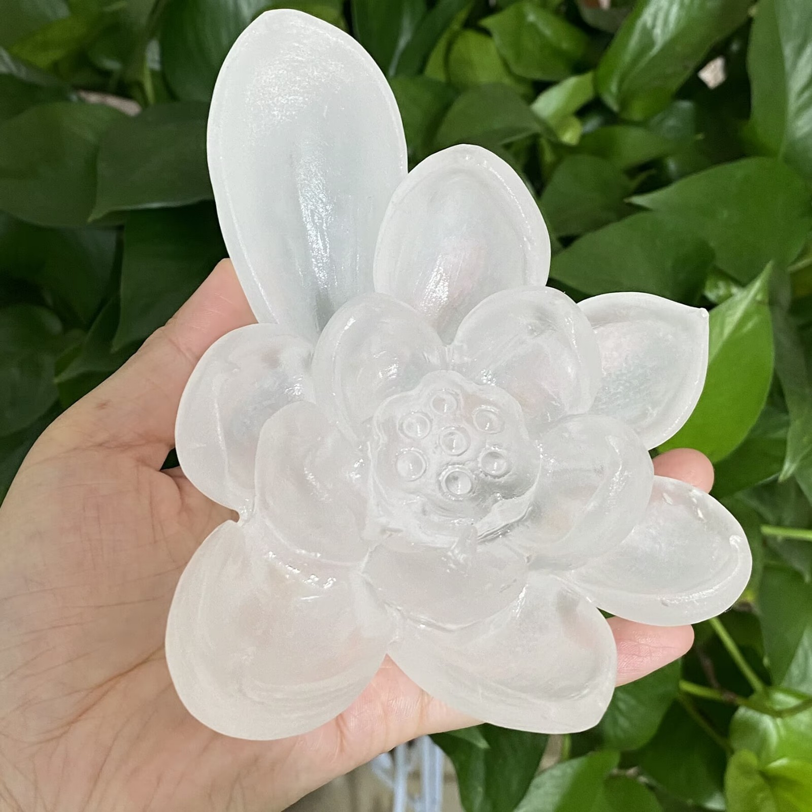 605g Natural clear quartz lotus crystal hand carved mineral specimen gift