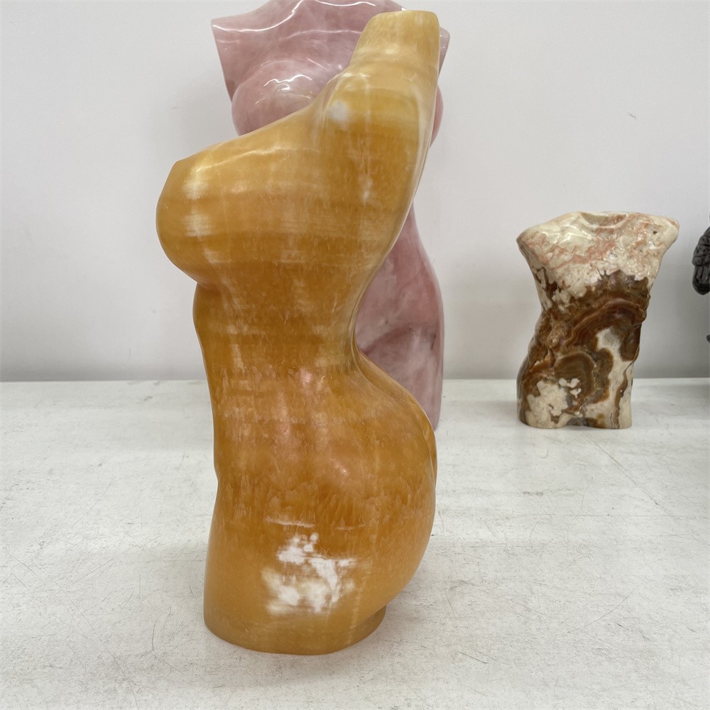 15.6LB 12.2″Natural Yellow Calcite Lady Body Statue Carved Crystal Home Decor