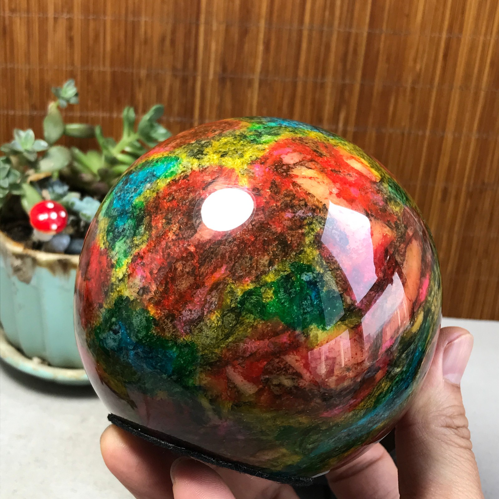Natural “Seven Colors Jade” sphere Ball -Taiwan China 1.85kg Base Random A5805