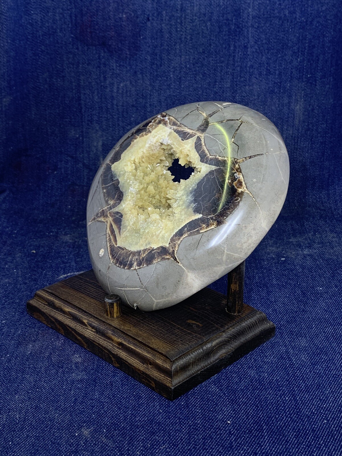 Septarian Nodule Hollow Slab ( Utah)with Stand And Description Card