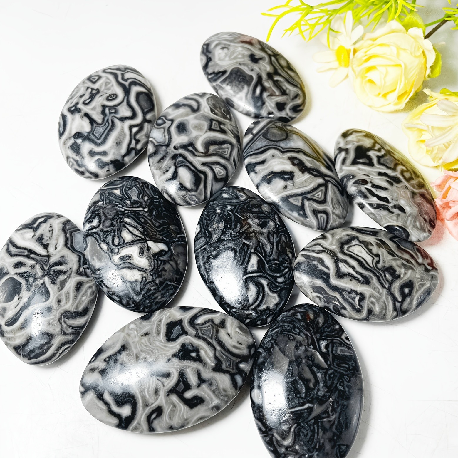 3PC Wholesale Natural Crystal Picasso Jasper Palm Stone Quartz Healing Decor