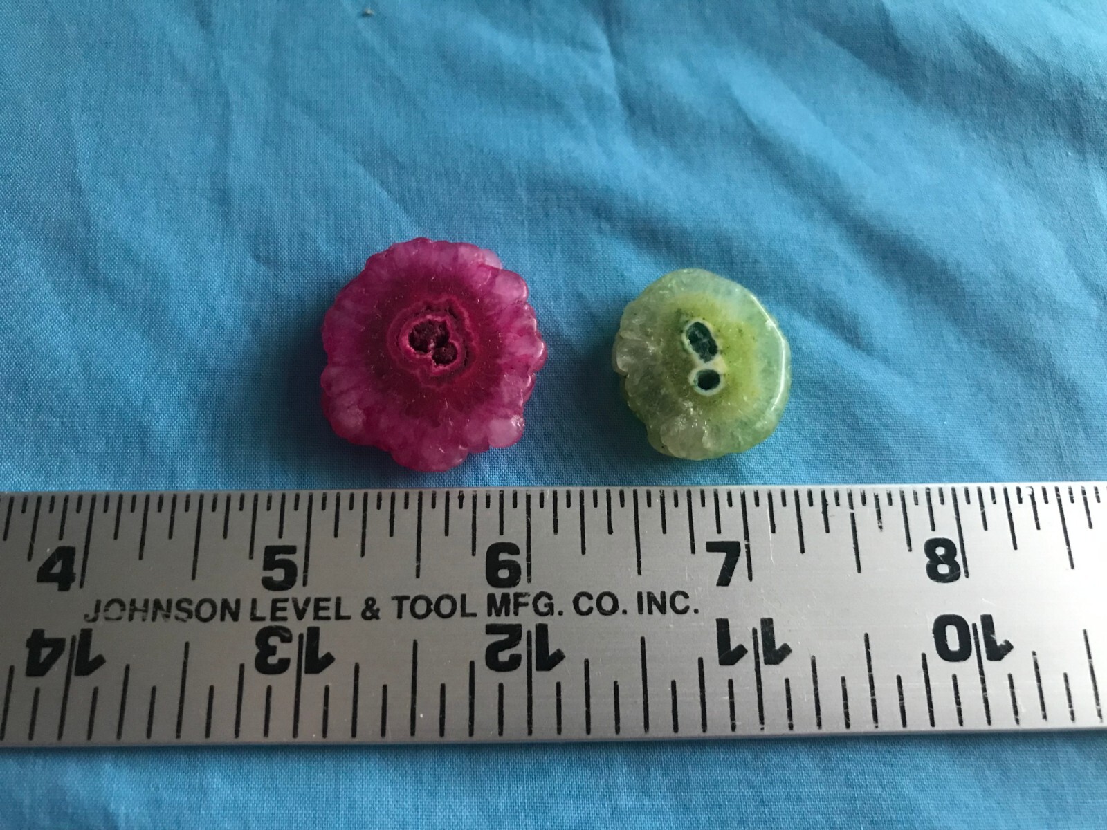 2 New 1 Pink & 1 Green Cut, Dyed & Polished Crystal Stone Stalactites