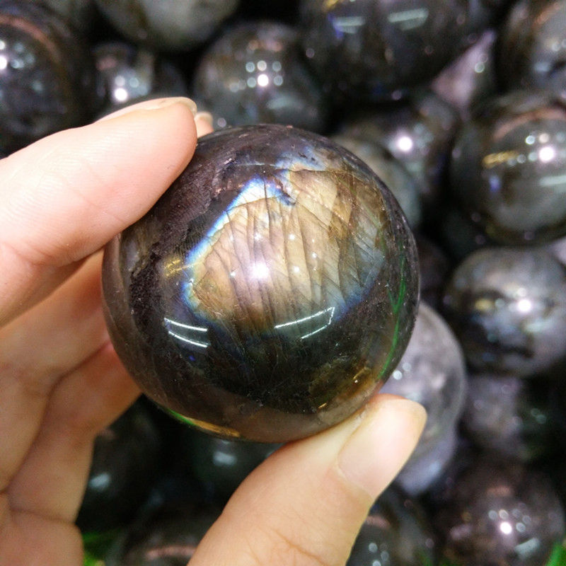 50mm Natural Labradorite Quartz Crystal Stone Sphere Healing Energy Ball + Stand