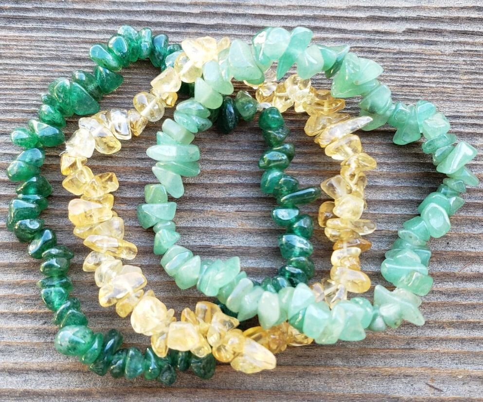 PROSPERITY STONE GEMSTONE STRETCHY CHIP BRACELET SET