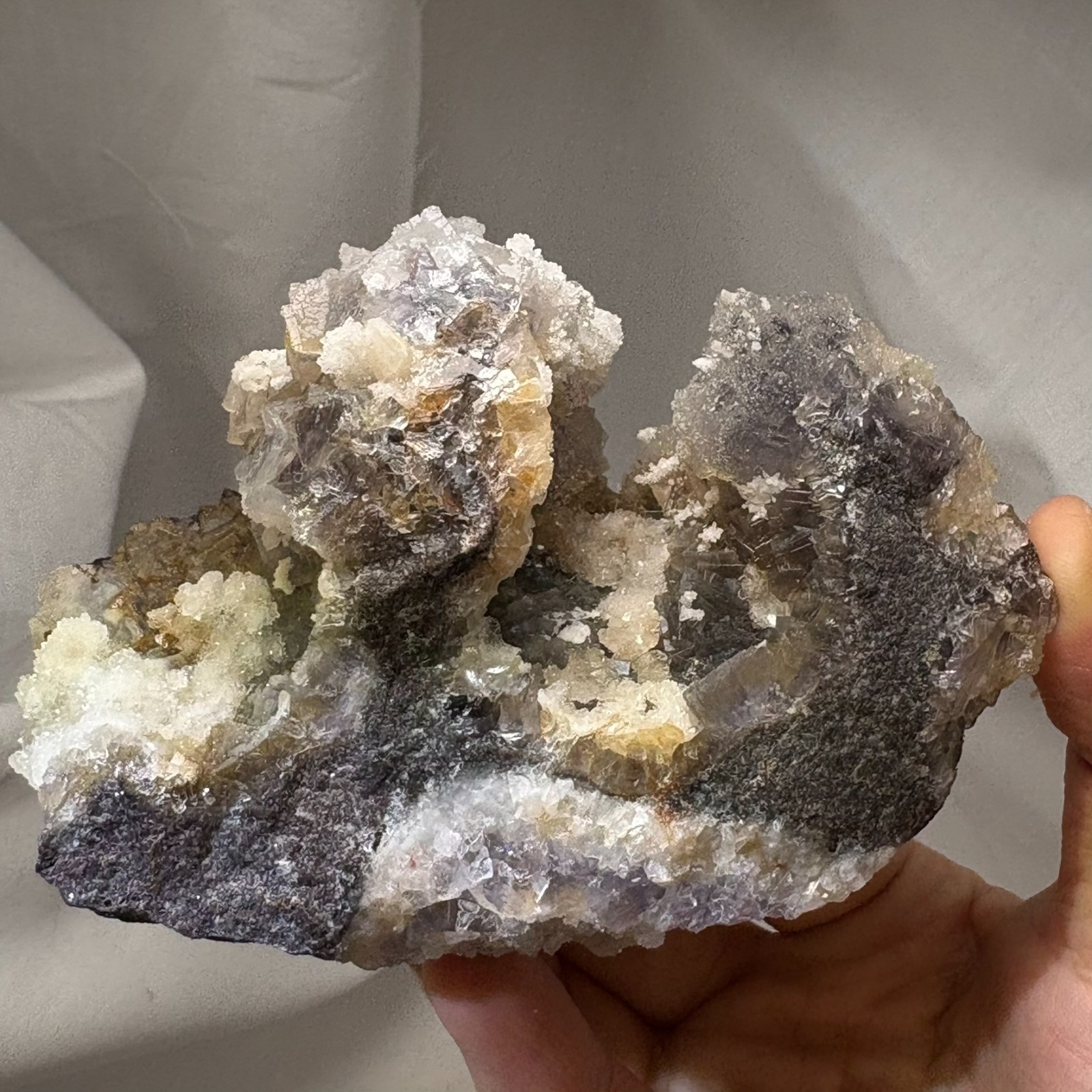 Rare Dual Color Fluorescent Natural Fluorite w/ Gypsum Raw Mineral Specimen