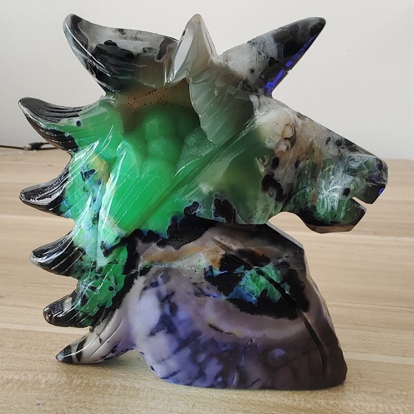 700g Natural Volcanic Rock agate carved unicorn quartz crystal skull polishing