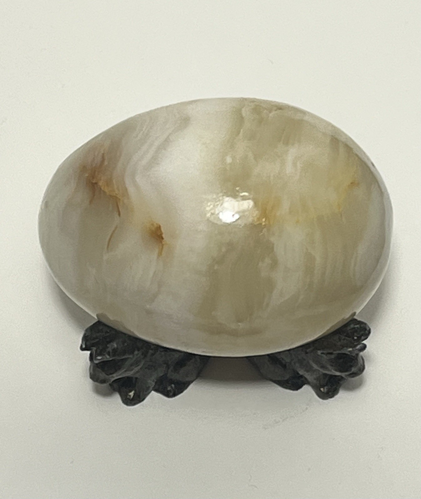 Vintage Polished Natural Banded Onyx ? Egg Carved Crystal 2.5” Stand Not Incl