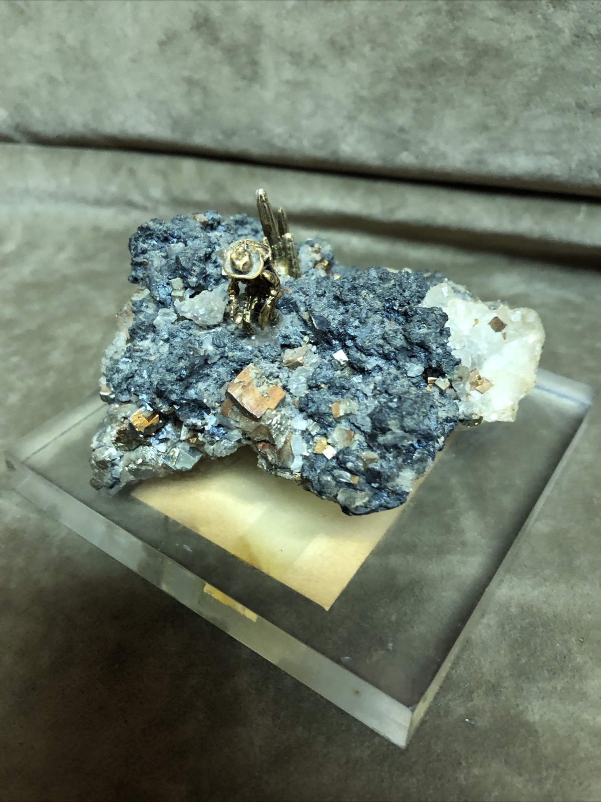 Vintage Mother Lode Pyrite Mineral Specimen Mexico Acrylic Lucite Base