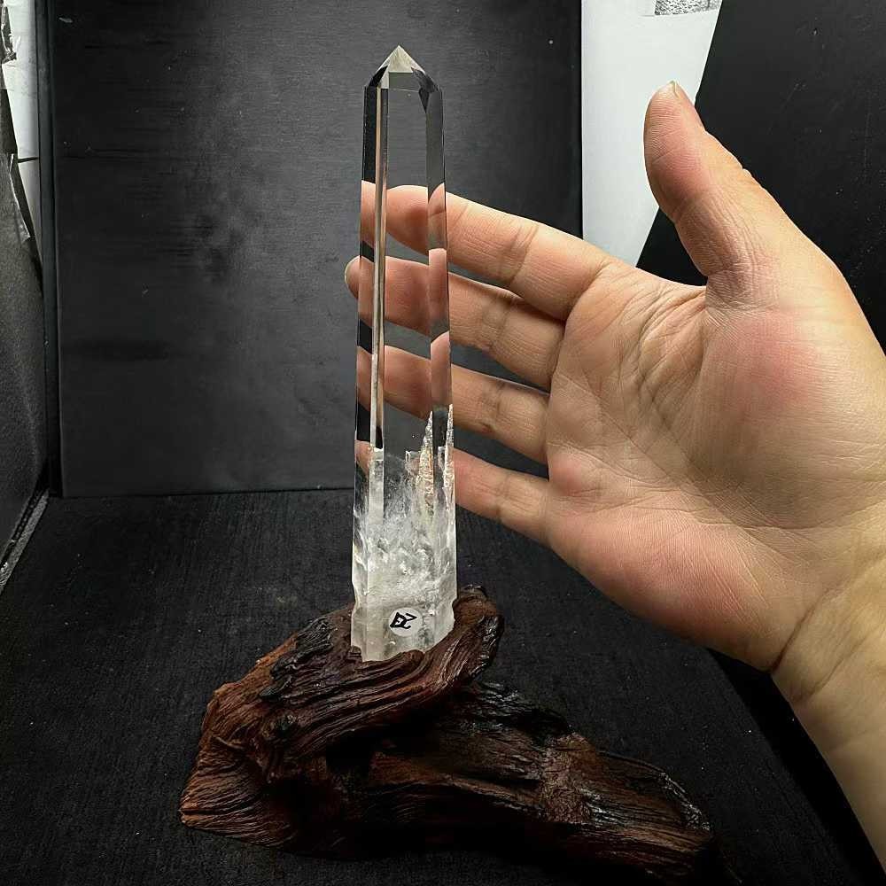 397g Natural White Quartz Obelisk Energy Crystal Point Wand Reiki Decor+Stand