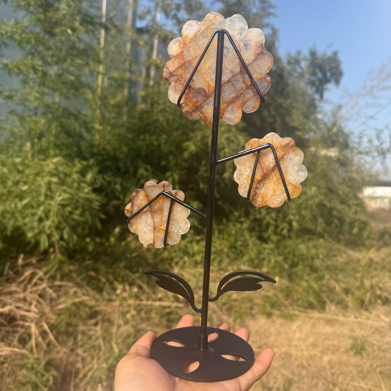 300g+Natural Yellow gum flower quartz crystal carved Sunflower Decor Gift