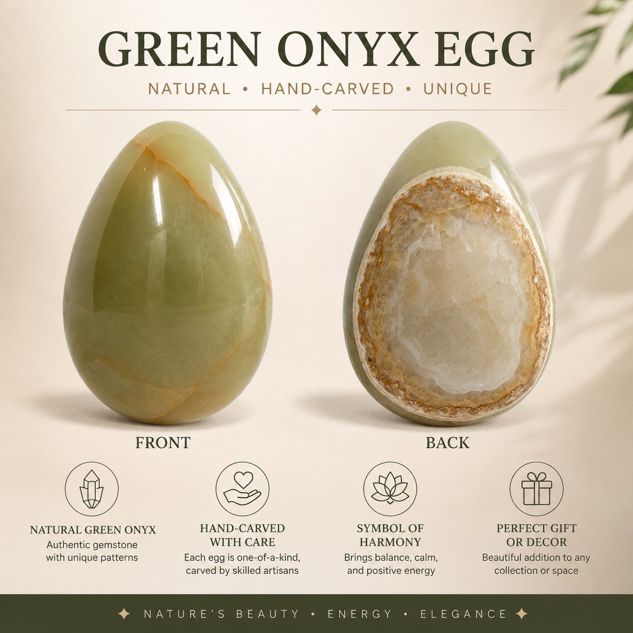 Hand Carved Natural Stone Egg Decorative Gemstone Sculpture No Stand