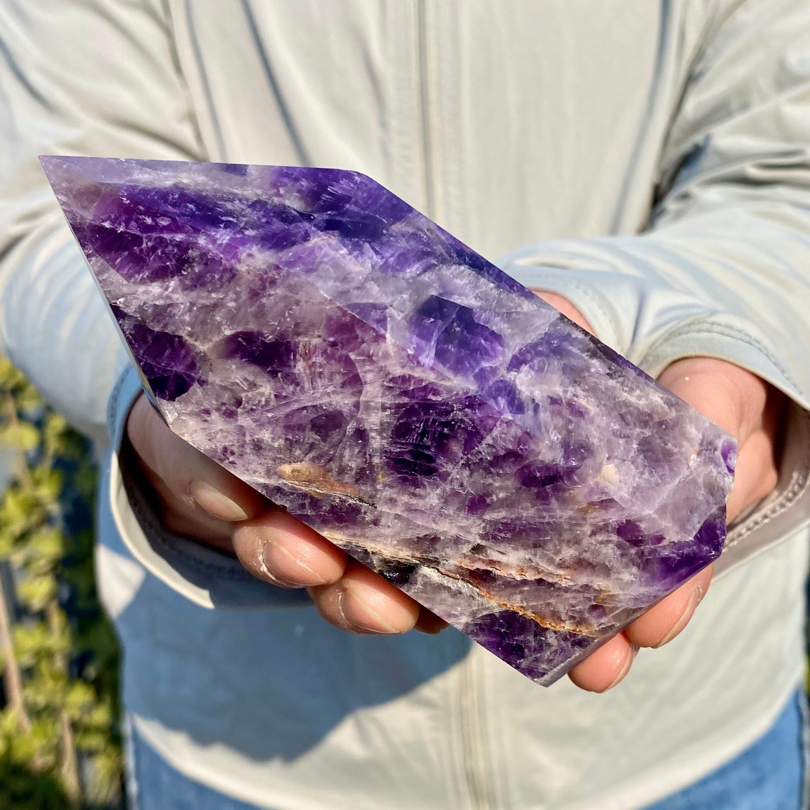 438G Natural Dream Amethyst Crystal Column Magic Wand Obelisk Point Healing