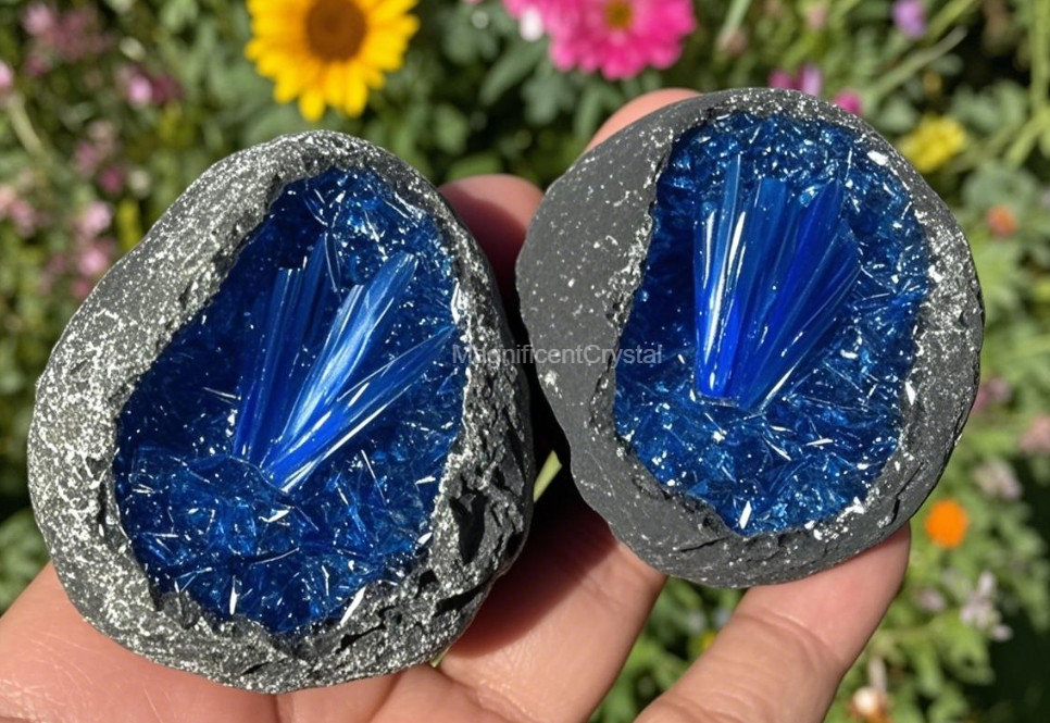 Rare Natural Meteorite Quartz Crystal Specimen Goethite Blue Copper Ore Decor