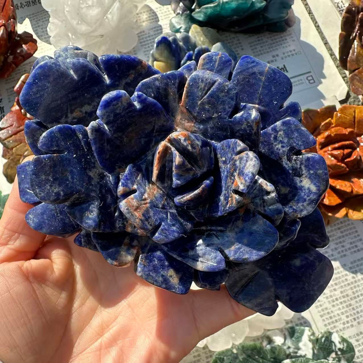 1pc Natural Sodalite Quartz Carved Flower Skull Crystal Reiki Decor Gift