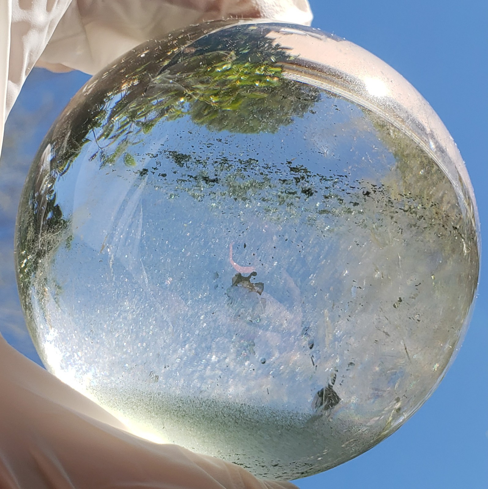 3″ Clear Green Garden Quartz Crystal Sphere Orb Ball Rainbows, 612g or 1.3 lbs