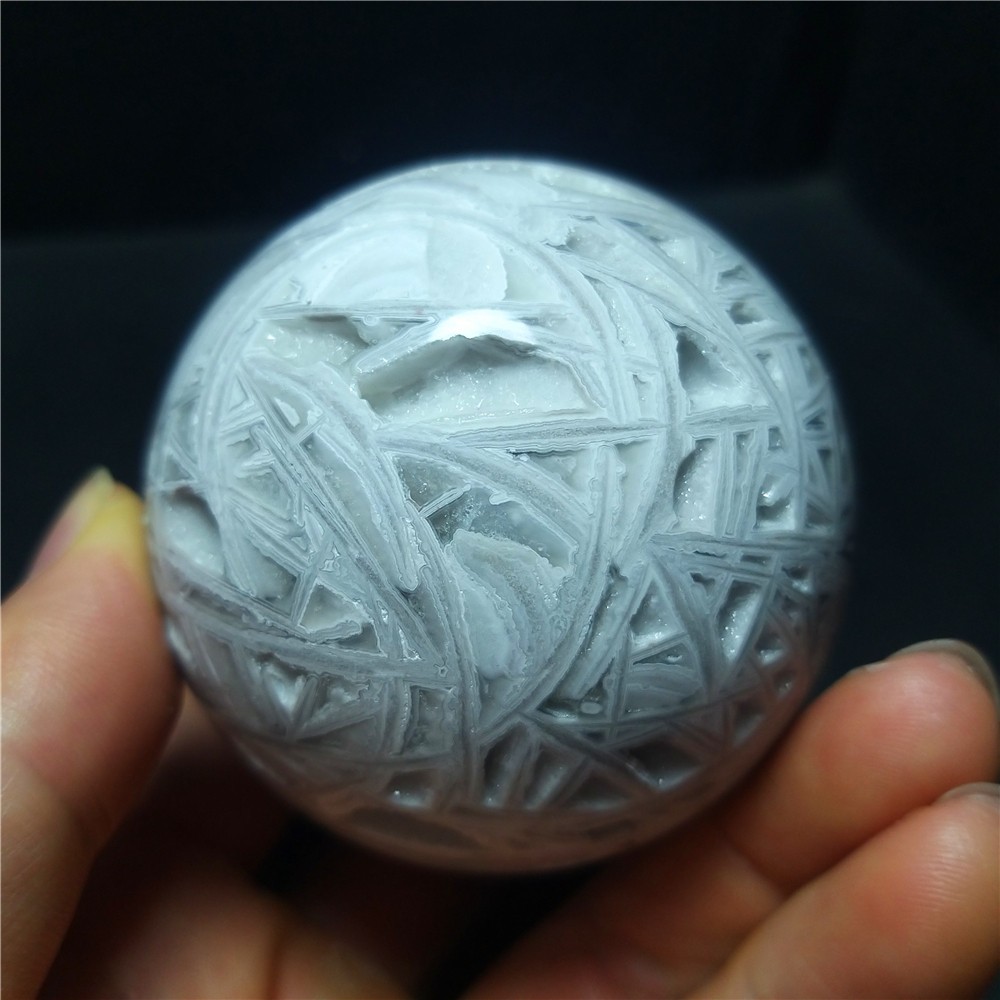 Rare 270.2G 61mm Natural Grid Agate Stone Sphere Ball Herling A434