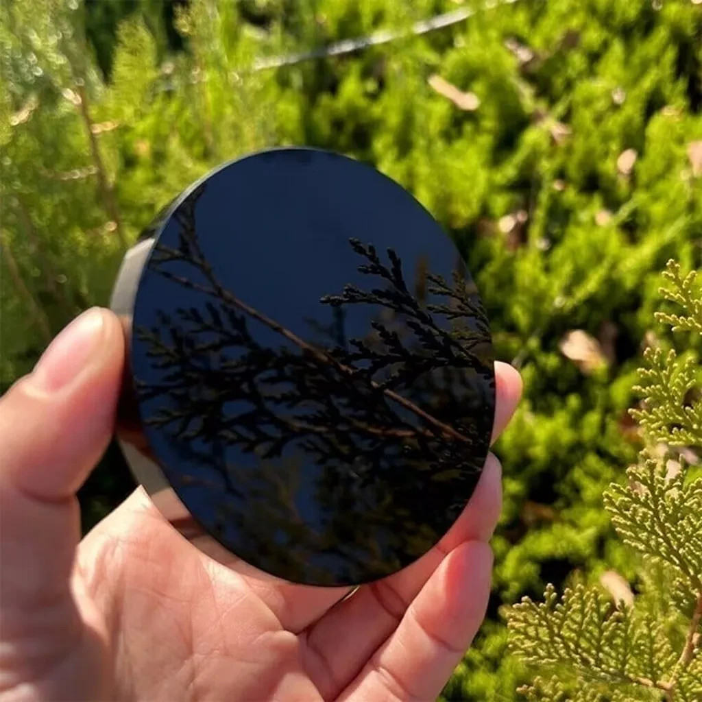 Obsidian Scrying Mirror Black Crystal Plate with Stand Home Decor Healing Gift