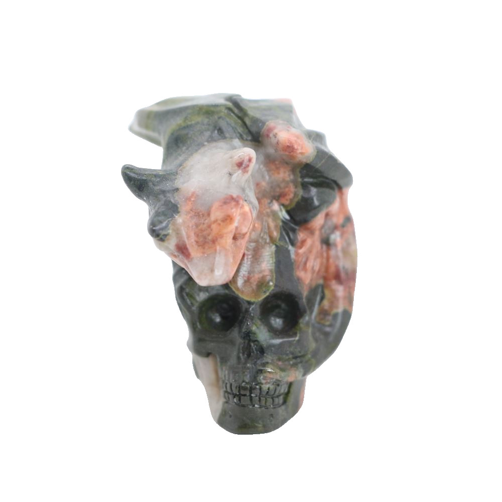 1.8″ PLUM FLOWER STONE Carved Dragon Crystal Skull Realistic Crystal Healing