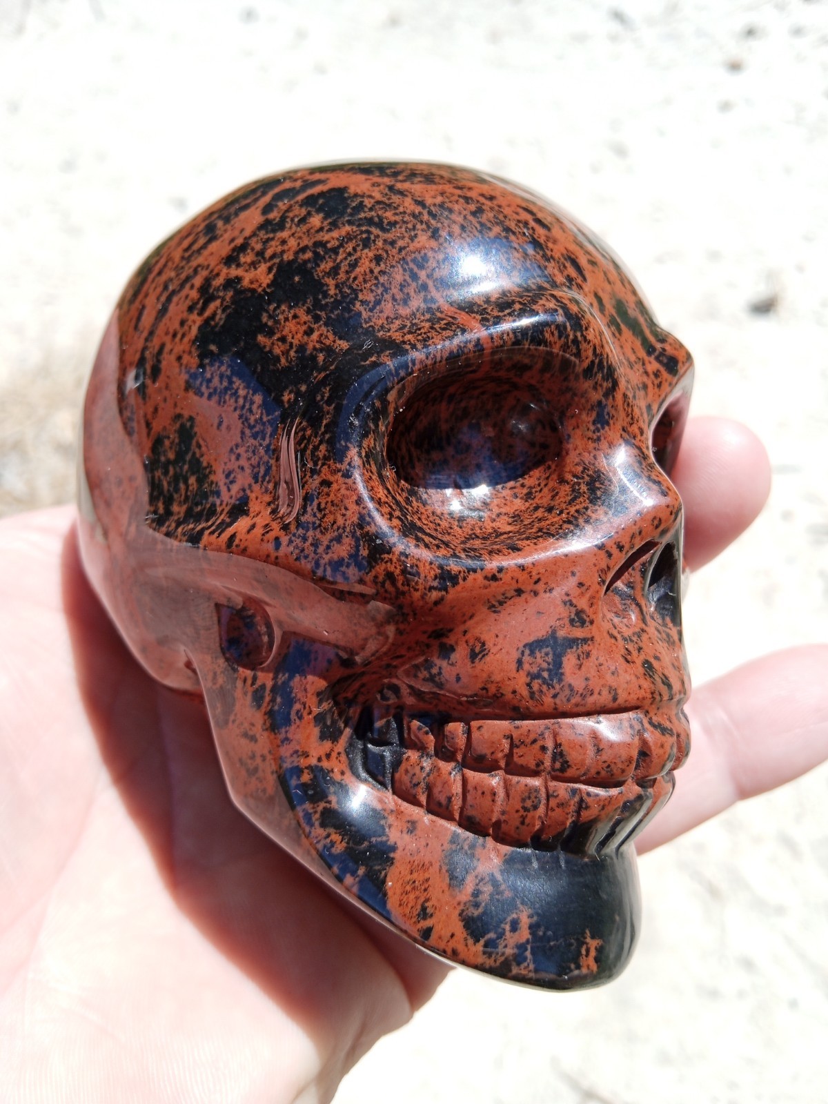Beautiful Mahogany Obsidian Crystal Skull Carving. 3.75″. Over 1 pound! SK4