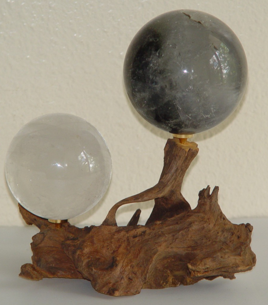 Natural Driftwood Sphere Stand Double Display Holder Crystal Ball Stand 8″