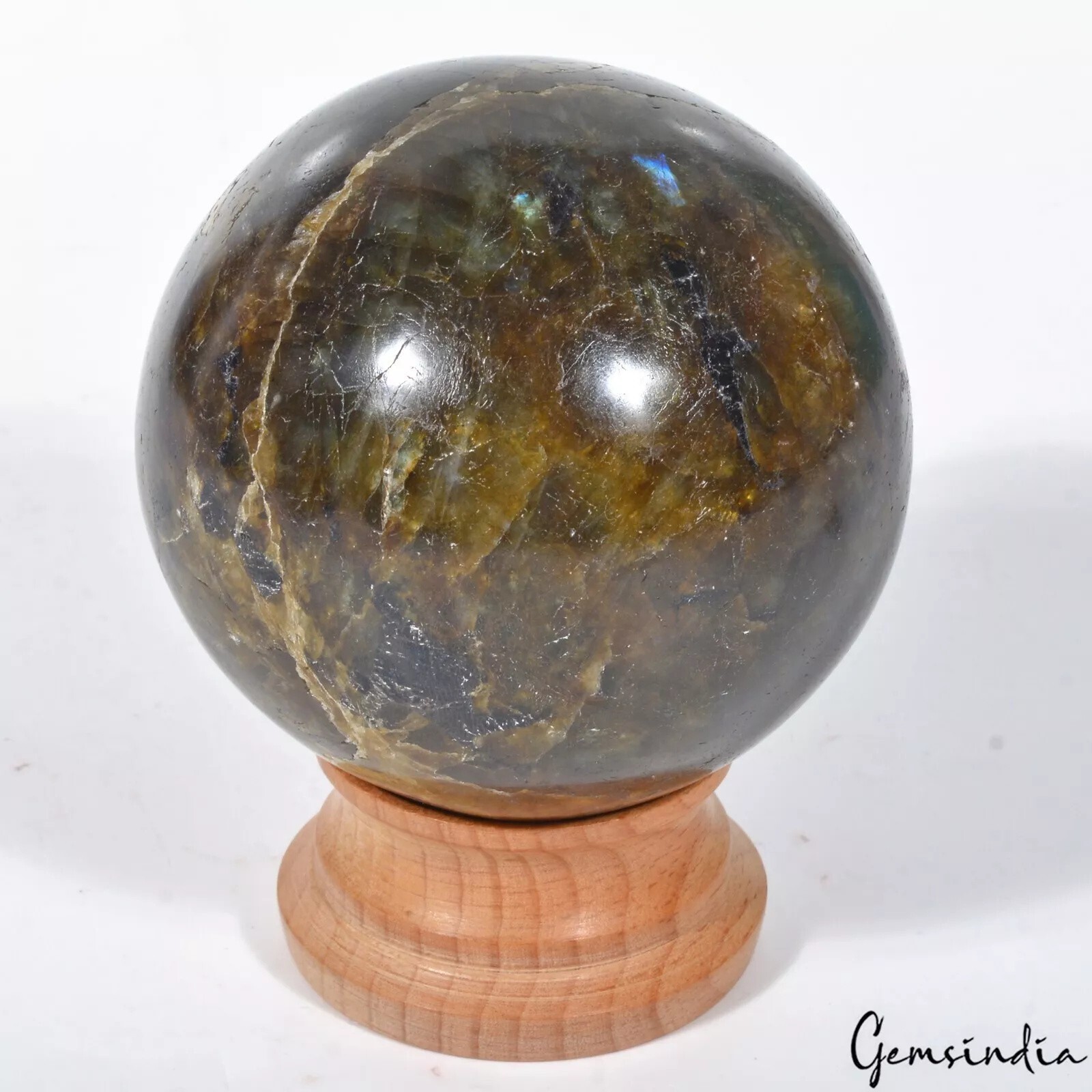 Natural Untreated Multi Shine Labradorite Healing Crystal Sphere W Stand 2890 Ct
