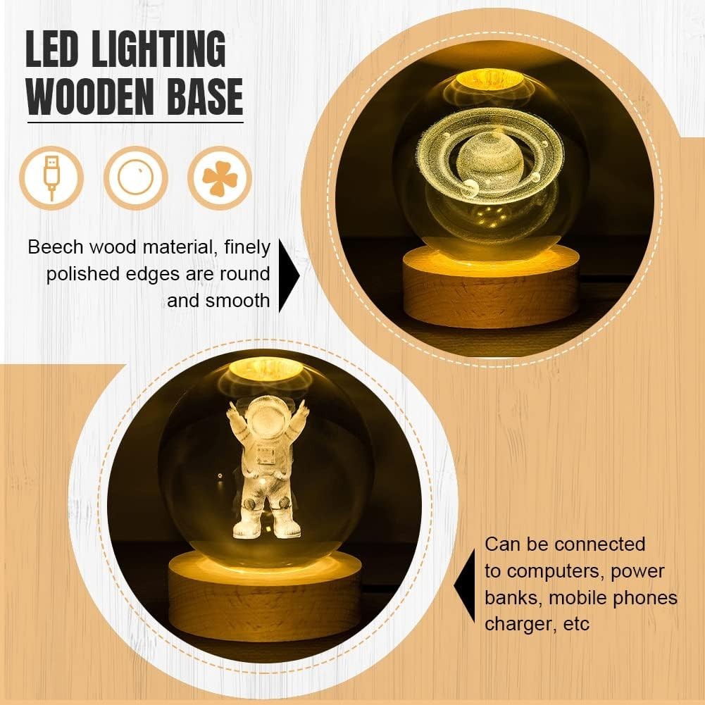 Elegant 4pcs Wooden Light Base for Crystal Displays – USB LED Pedestal Stand