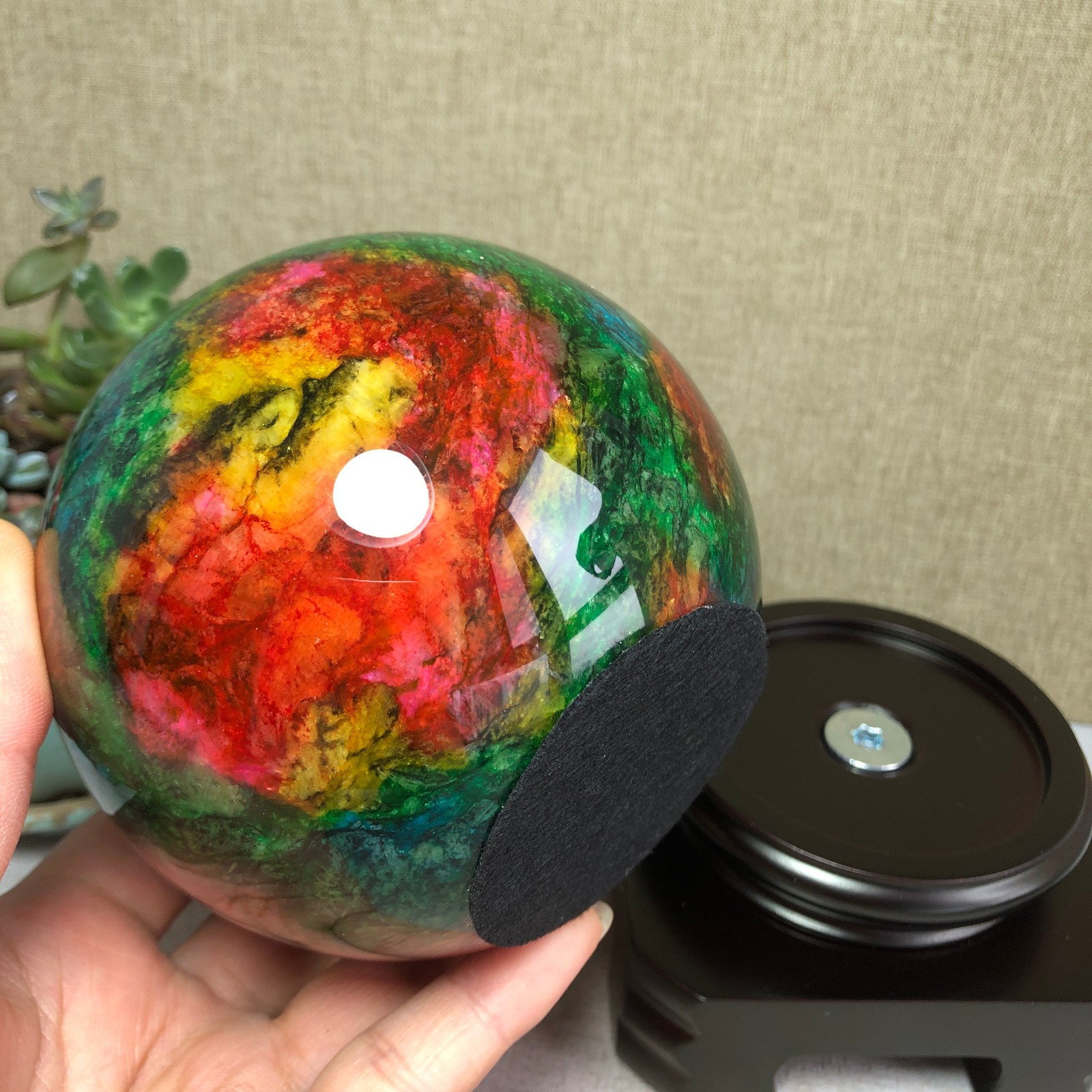 Natural “Seven Colors Jade” sphere flat bottom specimen Taiwan China 99mm A4578