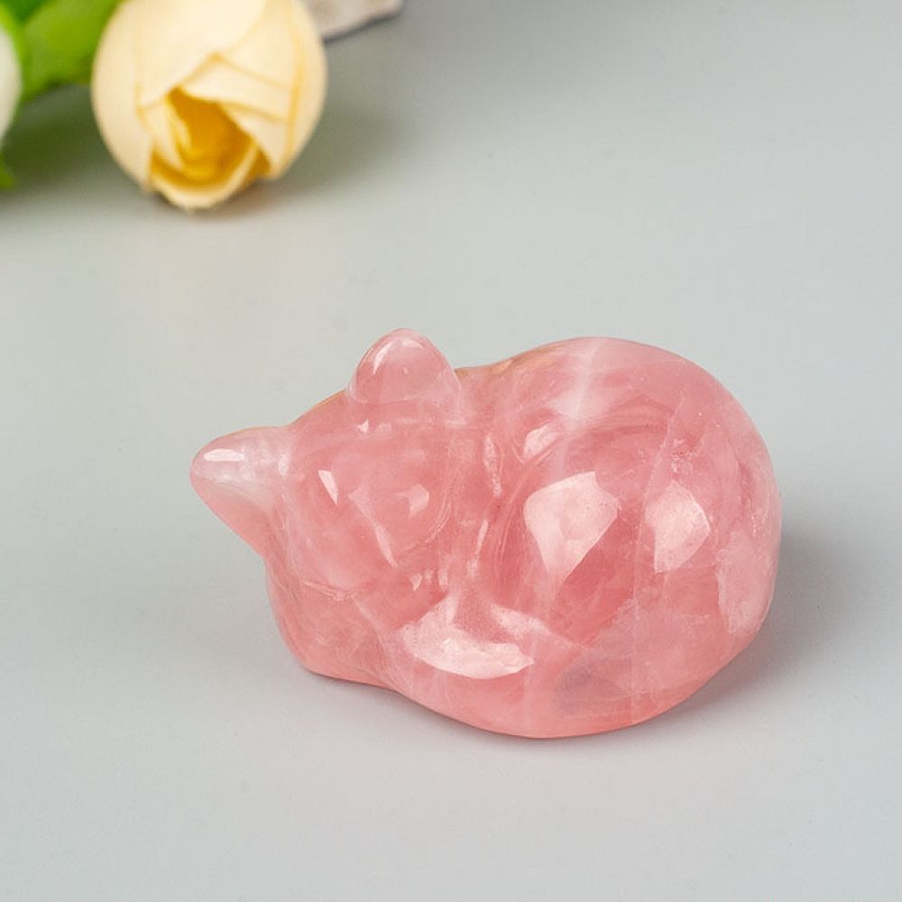 Carved Gemstone crystal sleeping cat figurine animal carving home decor 1.5”