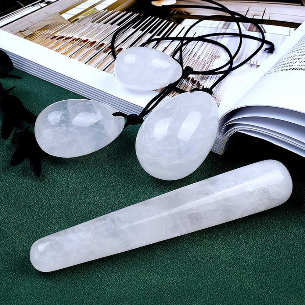 4X Yoni Eggs Set and Massage Wand Nephrite Jade Rose Quartz Opalite Yoni Egg