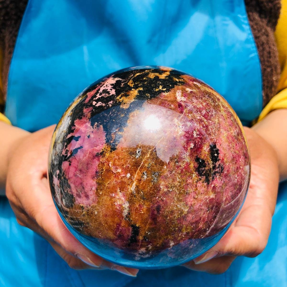 4.68 LB Natural Rhodonite Crystal Sphere Pink Black Healing Gem Stone 4772