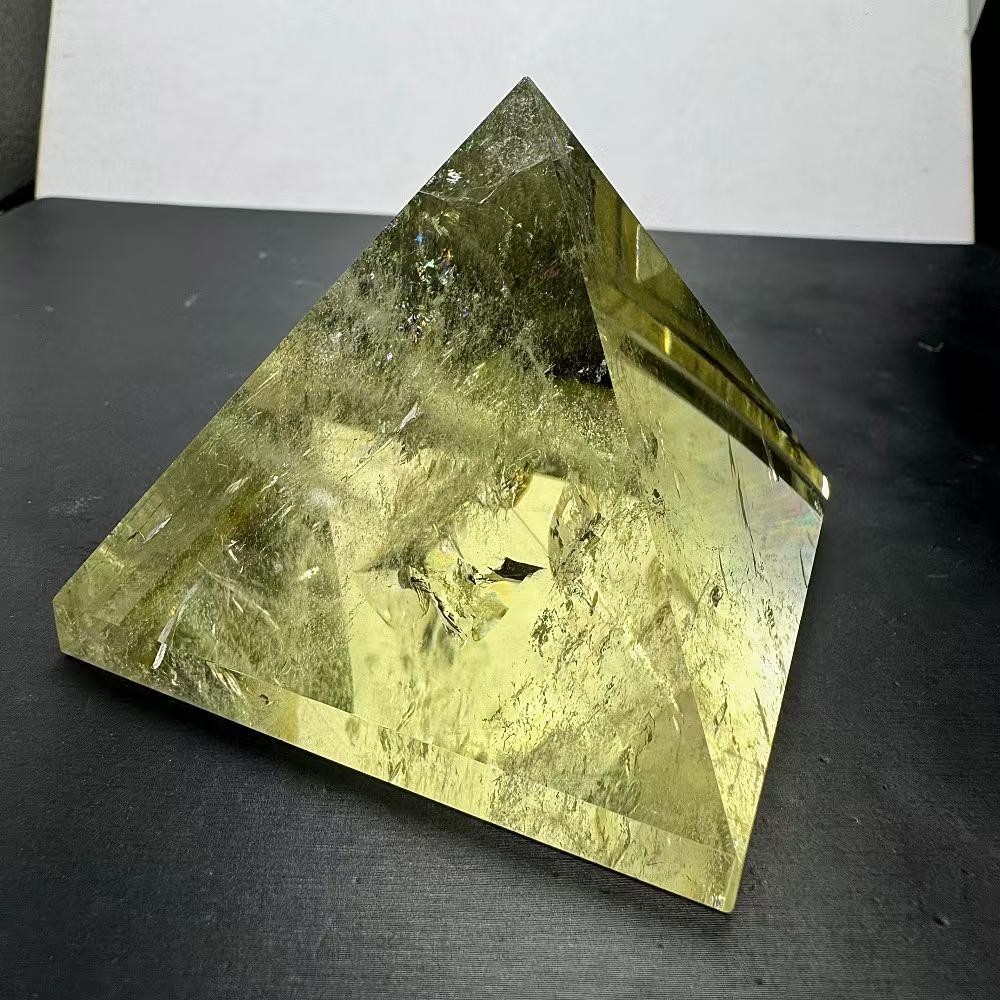 345g Natural Citrine Quartz Carved Pyramid Crystal Reiki Healing Decor