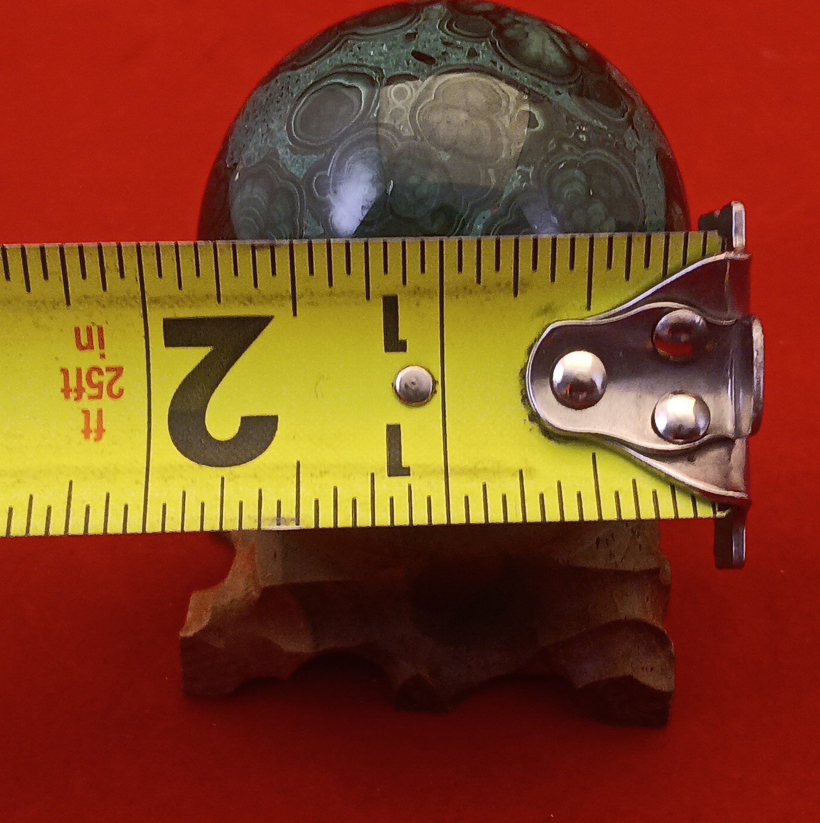 Malachite Sphere 210 Grams With Wooden Stand ~1-7/8″ Diameter