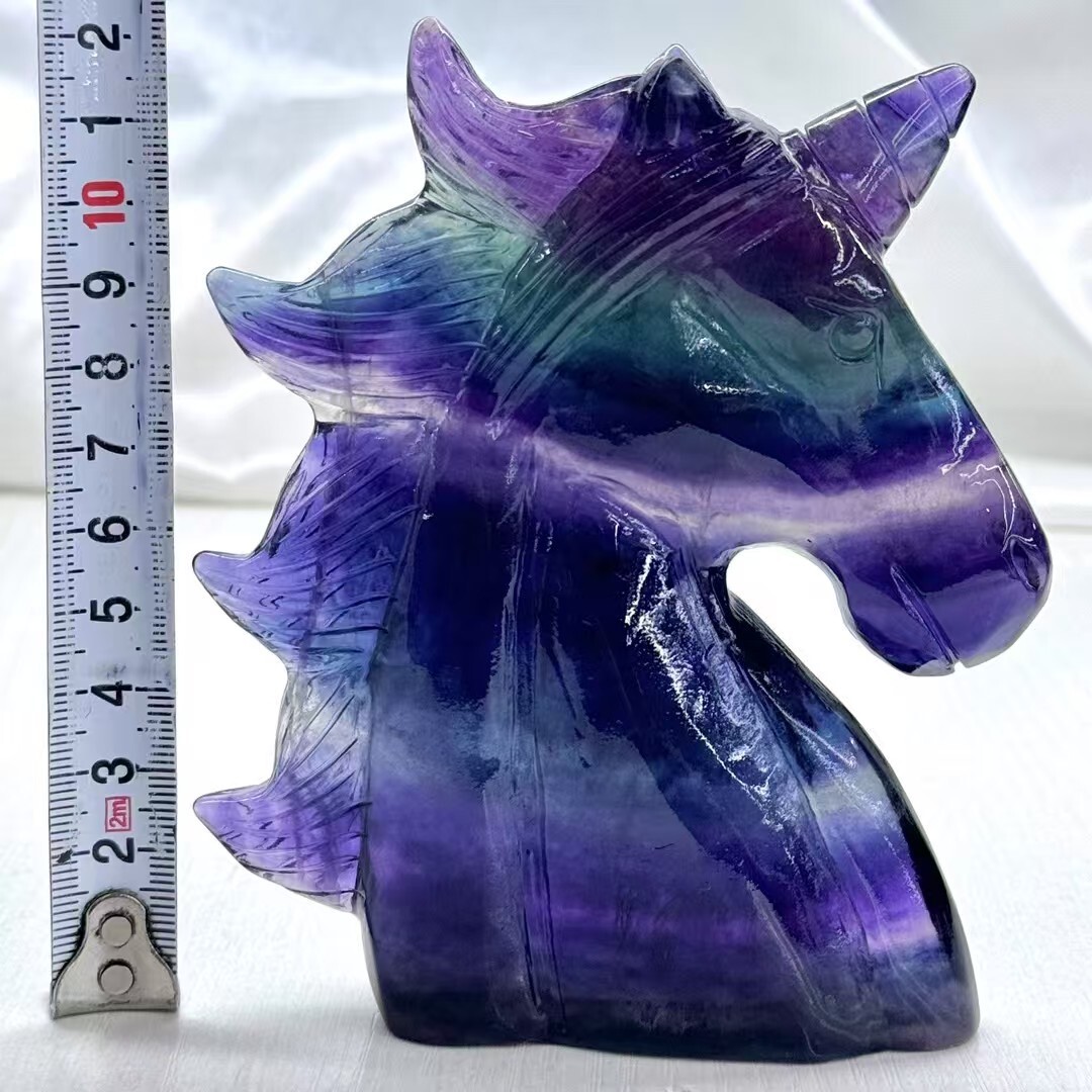 1PC Natural fluorite carved unicorn Skull quartz crystal reiki healing Gem Gift