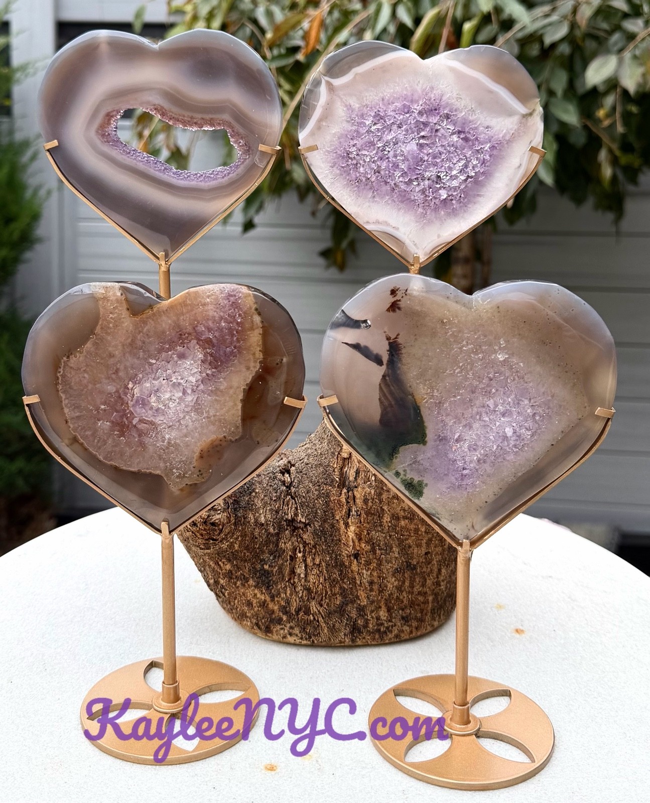 Wholesale Lot 4 Pcs Natural Amethyst Agate Heart Crystal W/stand Healing