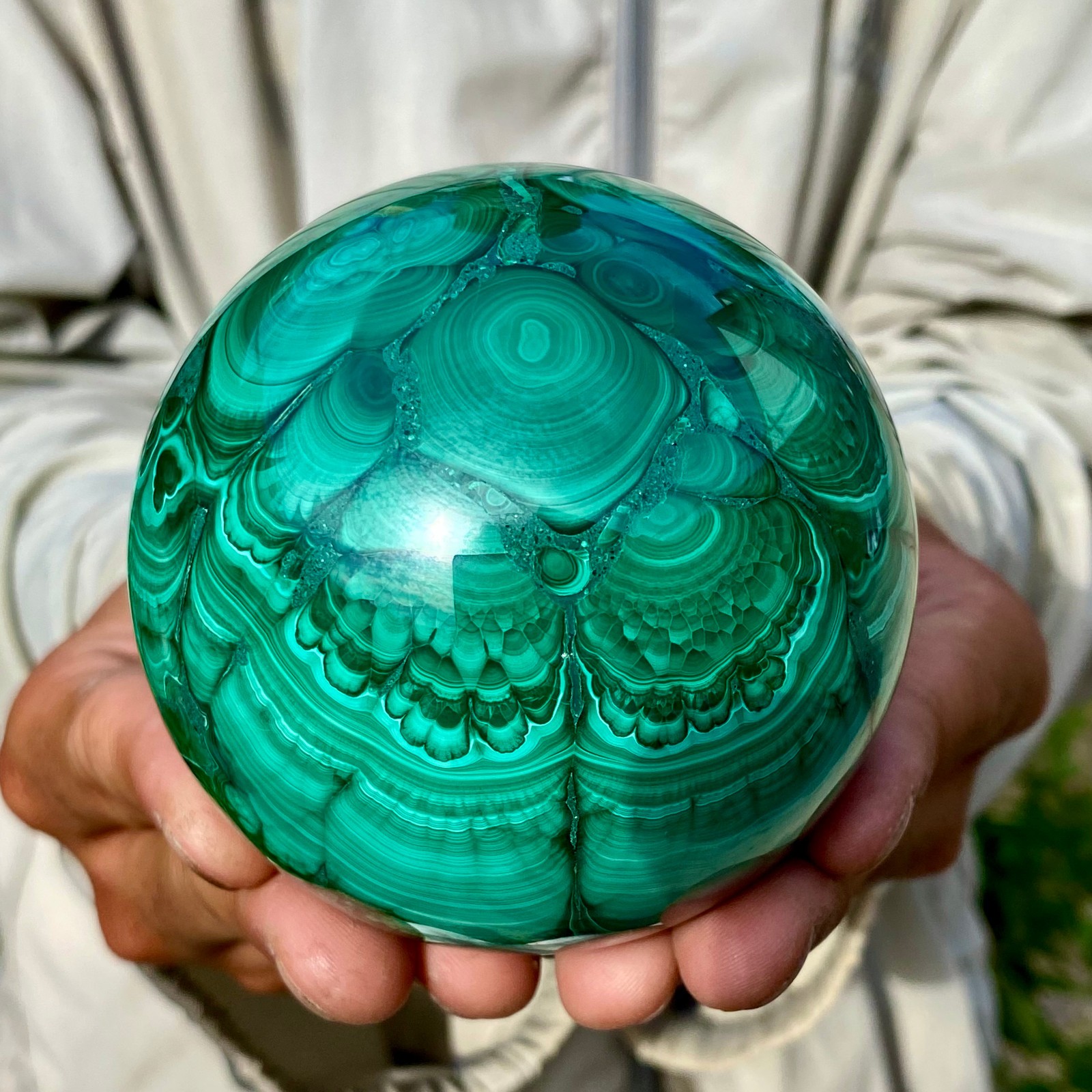 2.20LB Rare Natural Malachite quartz hand Carved sphere Crystal Healing