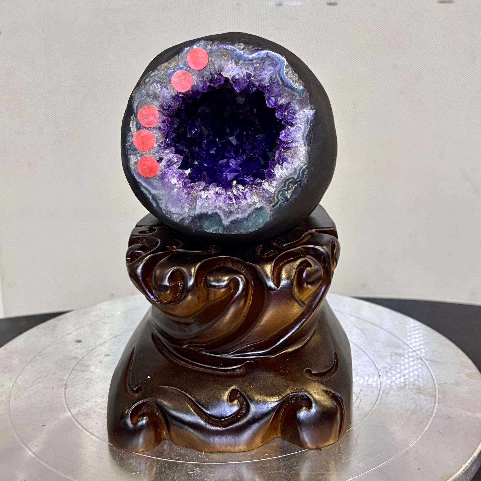 6.83LB Natural uruguay amethyst geode quartz money bag crystal +stand