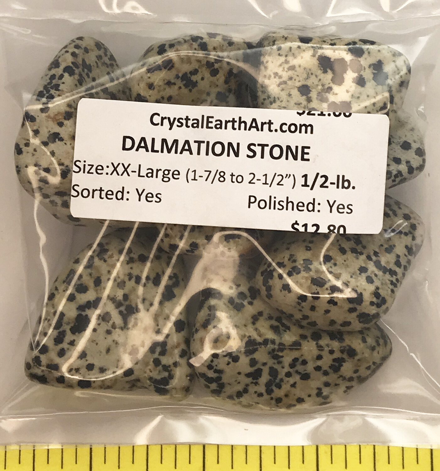 DALMATIAN STONE size XX-Large (1-7/8 to 2-1/2″) polished stones – 1/2 lb.