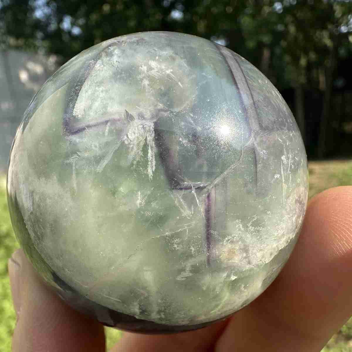 210g Natural Feather Fluorite Quartz Sphere Crystal Ball Reiki Healing Decor