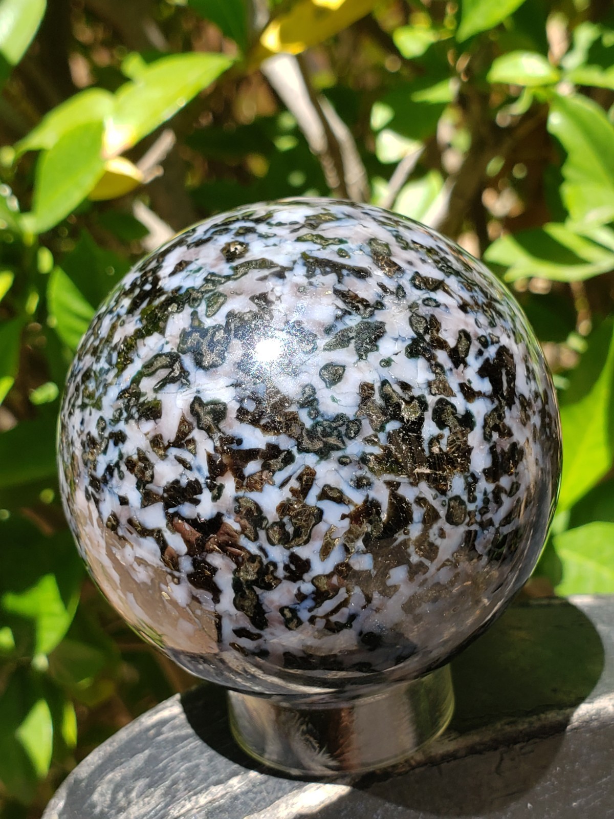 2.55″ Indigo Gabbro Mystic Merlinite Blizzard Stone Crystal Sphere, 438g