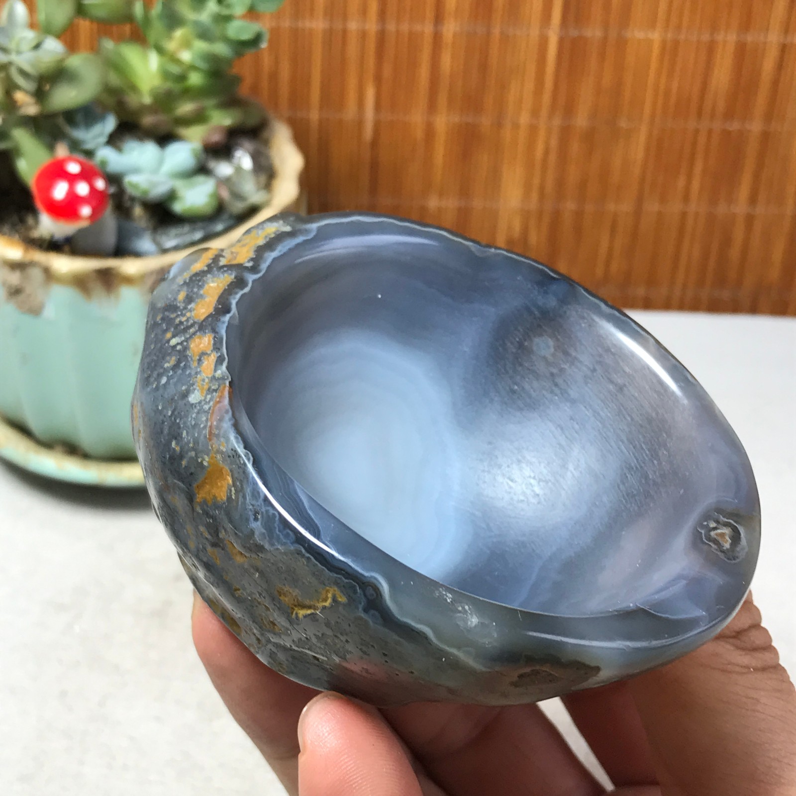 88-73-40mm Natural Polished Agate Carved Stone Rock Ashtray Ash Tray 257g A6326