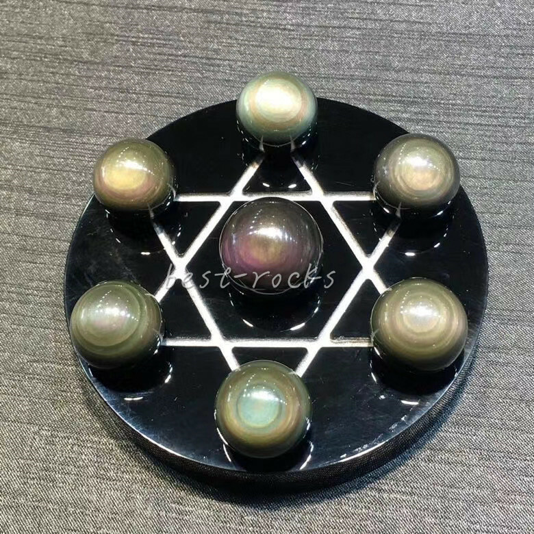 1pcs Seven Star Natural Rainbow obsidian Sphere Ball Chakra Healing+100mm stand
