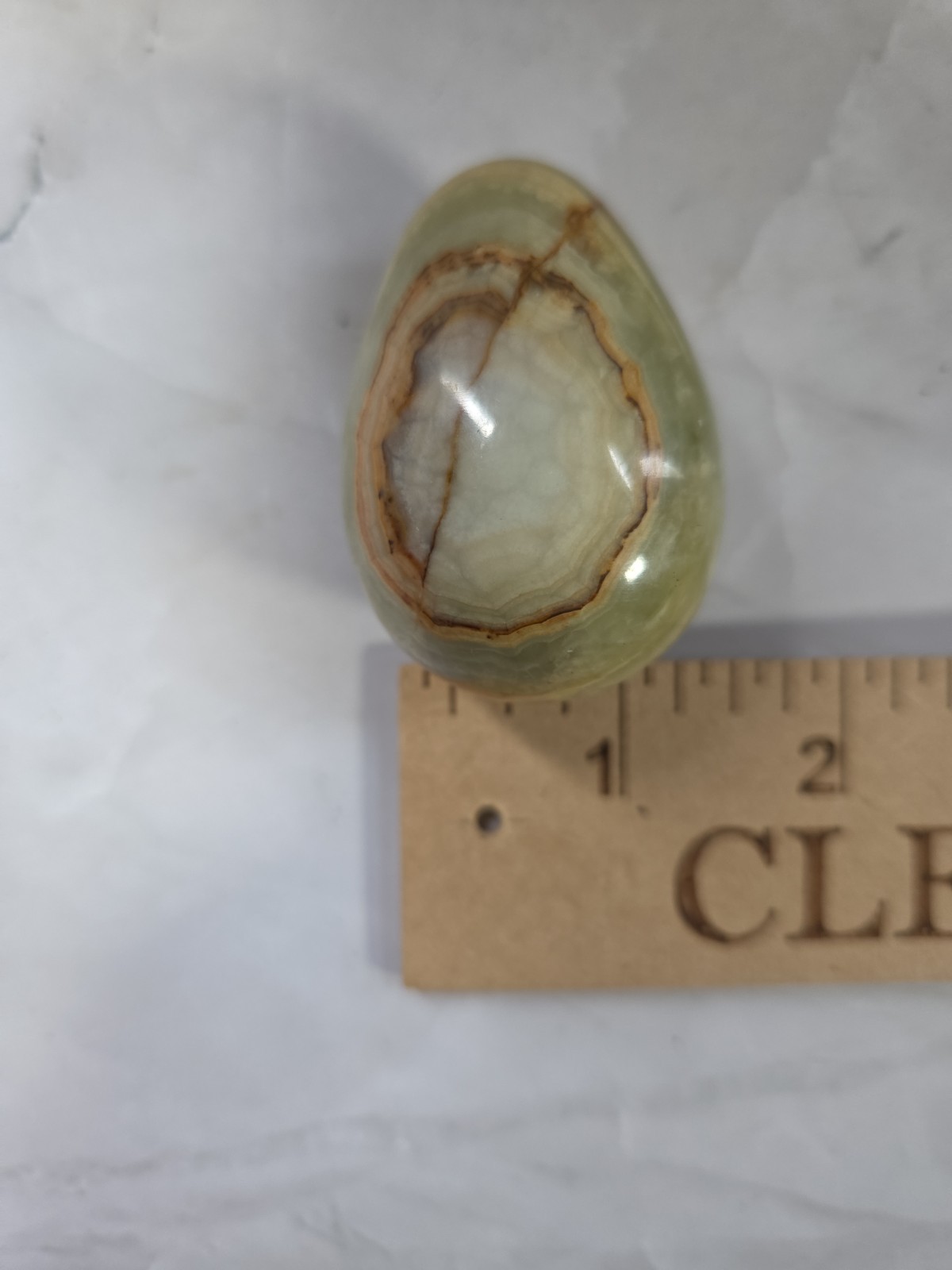 Green Onyx Stone Egg Natural Banded Calcite Polished w/ Stand 2.5″
