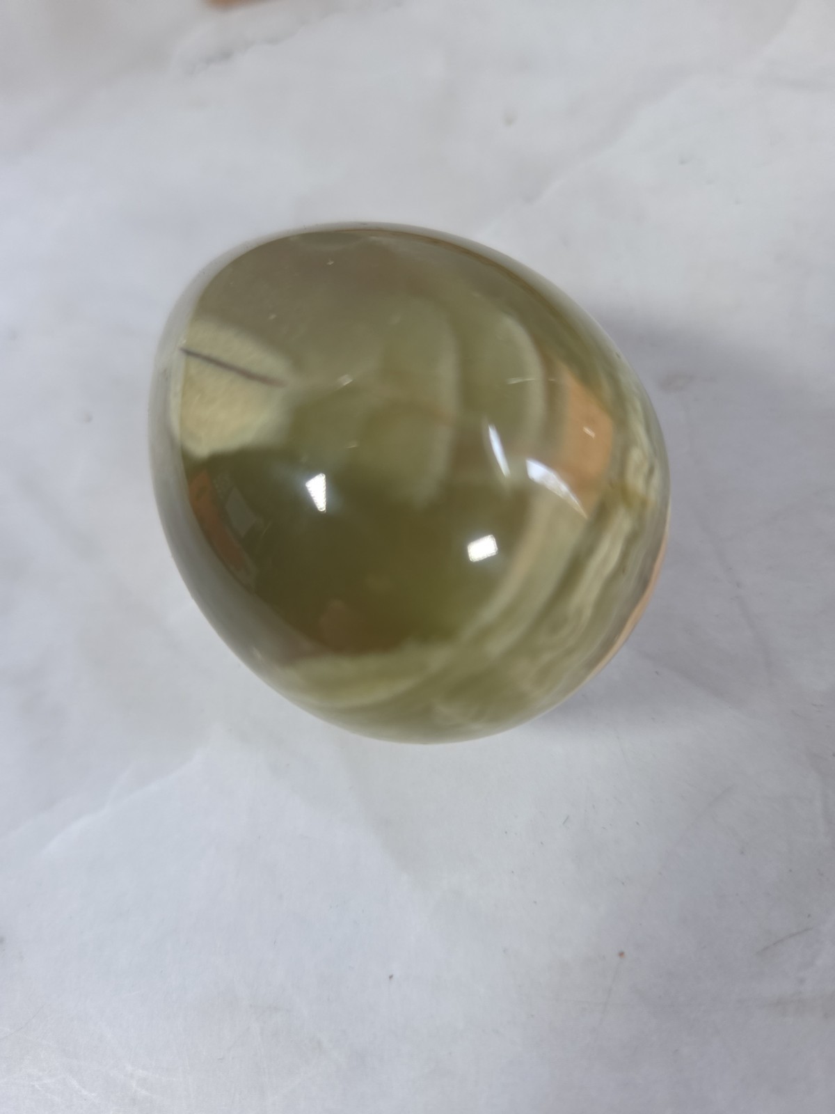 Green Onyx Stone Egg Natural Banded Calcite Polished w/ Stand 2.5″