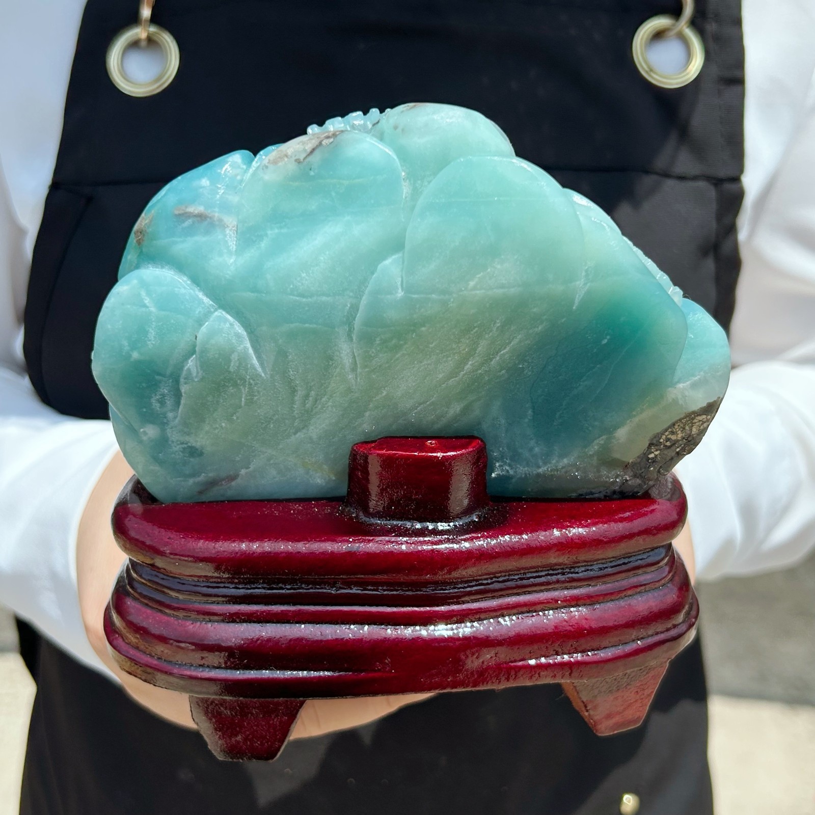 2.06LB Natural Amazonite Quartz Crystal Hand-Carved Mountain Scenery Sculpture